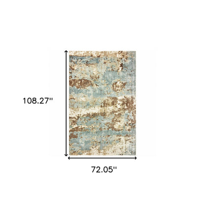 6' X 9' Blue And Brown Abstract Hand Loomed Stain Resistant Area Rug