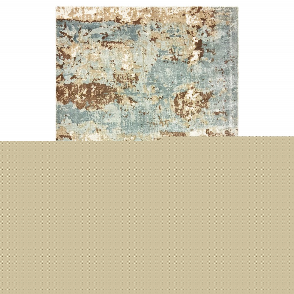 8' X 10' Blue And Brown Abstract Hand Loomed Stain Resistant Area Rug