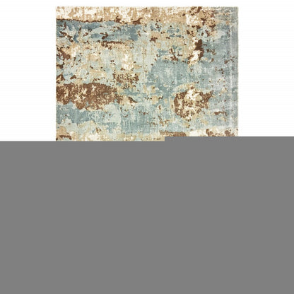 8' X 10' Blue And Brown Abstract Hand Loomed Stain Resistant Area Rug