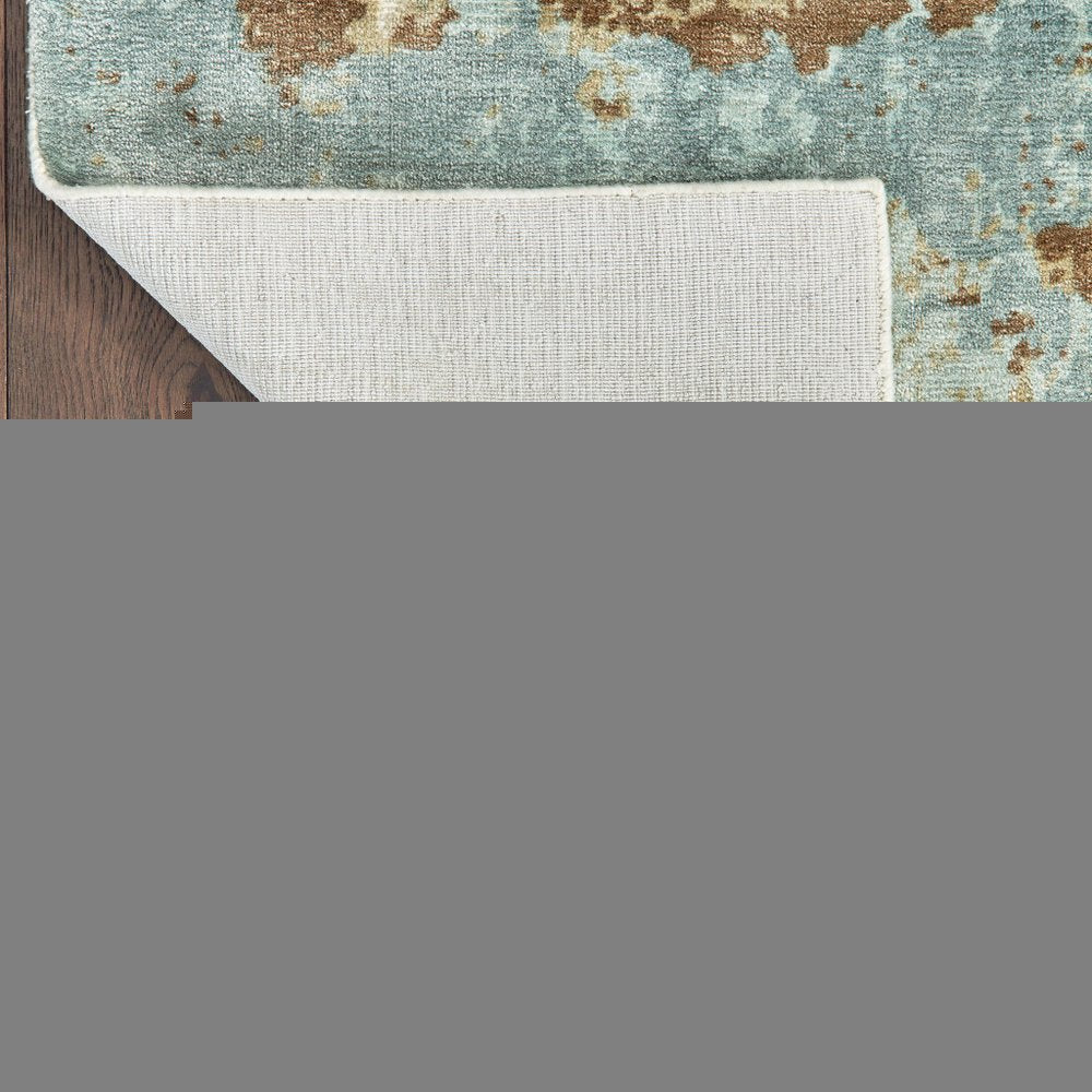 9' X 12' Blue And Brown Abstract Hand Loomed Stain Resistant Area Rug