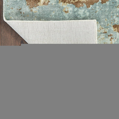 9' X 12' Blue And Brown Abstract Hand Loomed Stain Resistant Area Rug