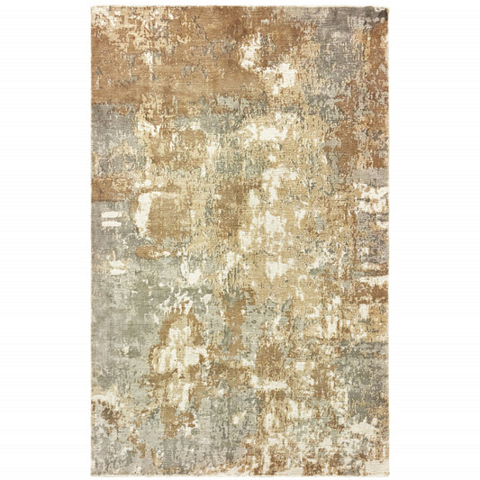 10' X 14' Grey And Brown Abstract Hand Loomed Stain Resistant Area Rug