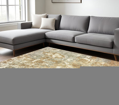 10' X 14' Grey And Brown Abstract Hand Loomed Stain Resistant Area Rug