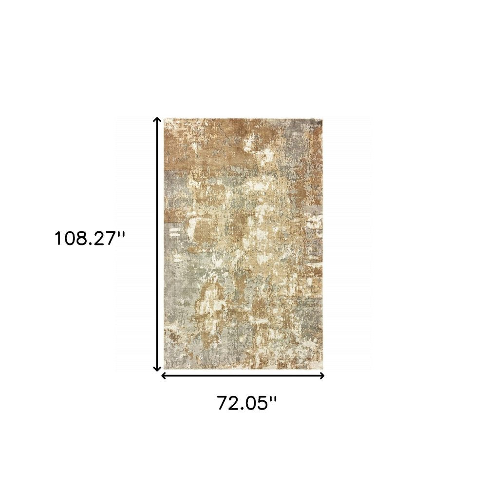 6' X 9' Gray And Brown Abstract Hand Loomed Distressed Area Rug