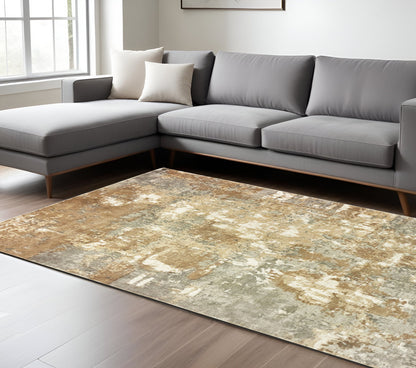 6' X 9' Grey And Brown Abstract Hand Loomed Stain Resistant Area Rug