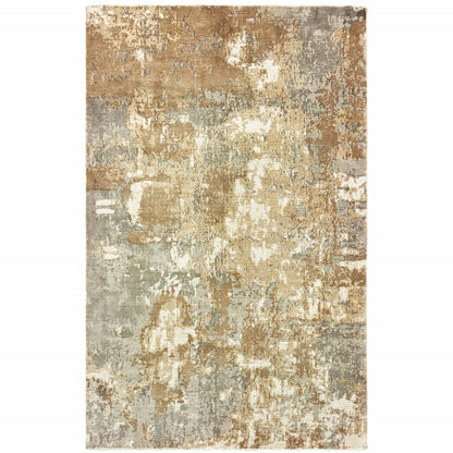 8' X 10' Grey And Brown Abstract Hand Loomed Stain Resistant Area Rug