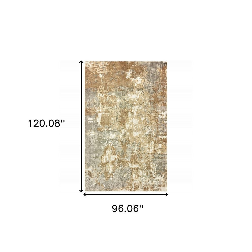 8' X 10' Grey And Brown Abstract Hand Loomed Stain Resistant Area Rug