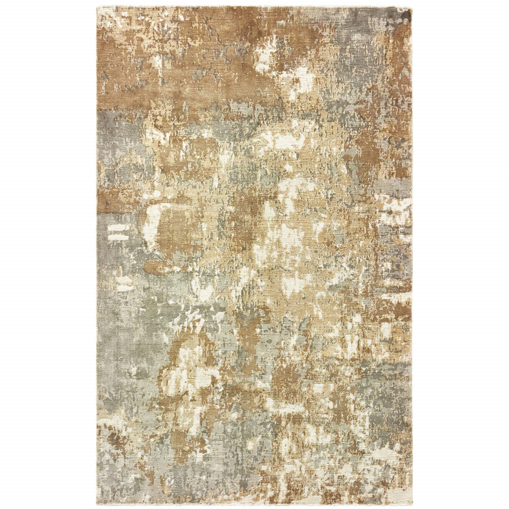 9' X 12' Grey And Brown Abstract Hand Loomed Stain Resistant Area Rug