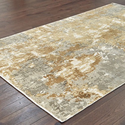 9' X 12' Grey And Brown Abstract Hand Loomed Stain Resistant Area Rug