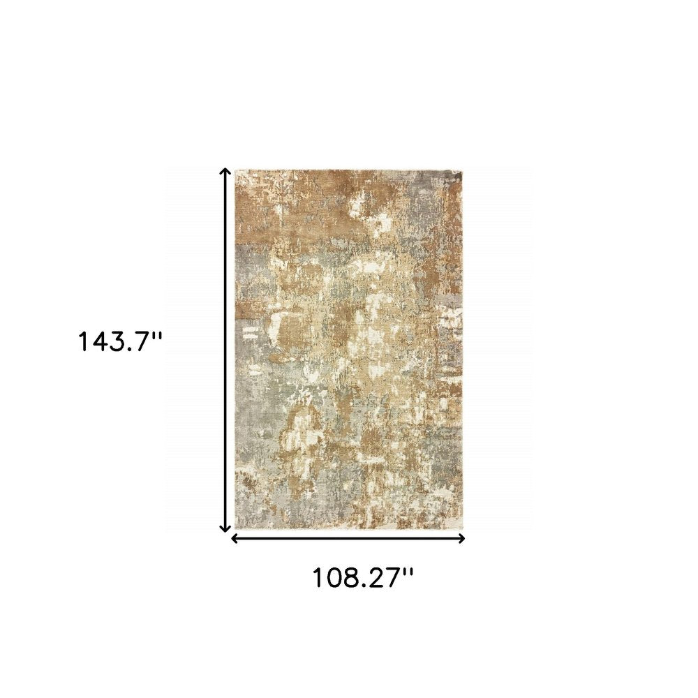 9' X 12' Grey And Brown Abstract Hand Loomed Stain Resistant Area Rug