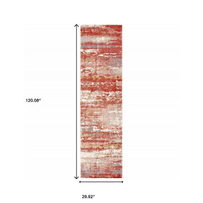 2' X 10' Pink And Red Abstract Hand Loomed Stain Resistant Runner Rug
