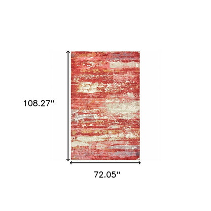 6' X 9' Pink And Red Abstract Hand Loomed Stain Resistant Area Rug