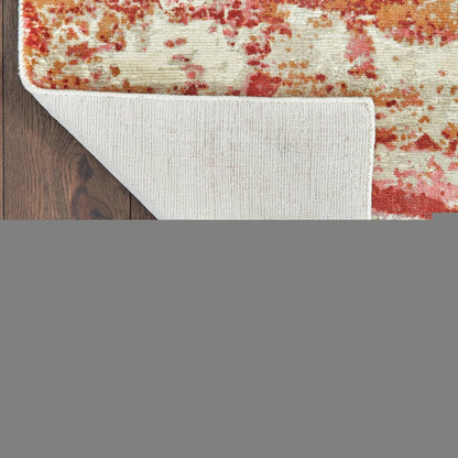 9' X 12' Pink And Red Abstract Hand Loomed Stain Resistant Area Rug