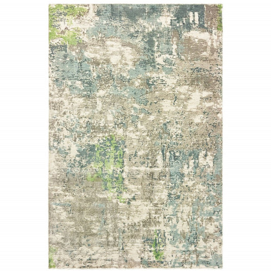 10' X 14' Blue And Green Abstract Hand Loomed Stain Resistant Area Rug