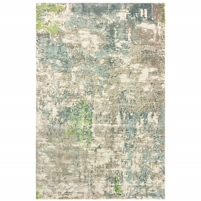 6' X 9' Blue And Green Abstract Hand Loomed Stain Resistant Area Rug