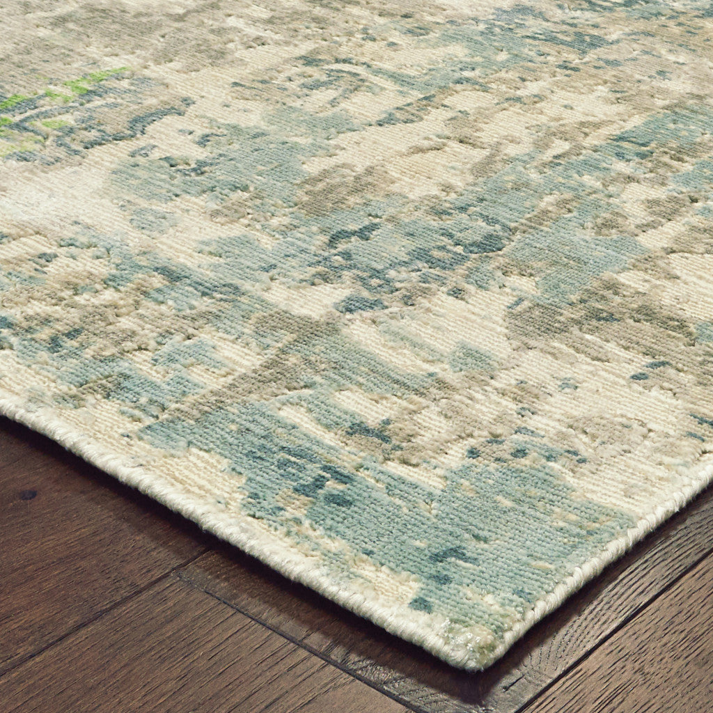 8' X 10' Blue And Green Abstract Hand Loomed Stain Resistant Area Rug