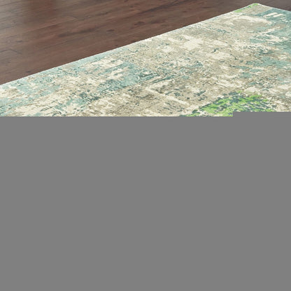 8' X 10' Blue And Green Abstract Hand Loomed Stain Resistant Area Rug