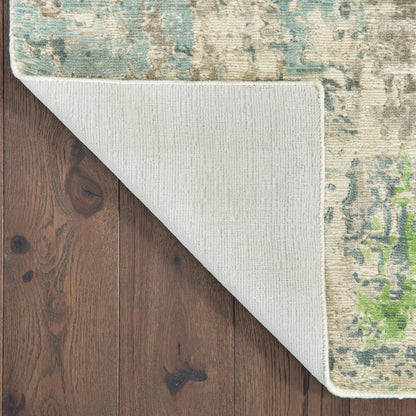 9' X 12' Blue And Green Abstract Hand Loomed Stain Resistant Area Rug