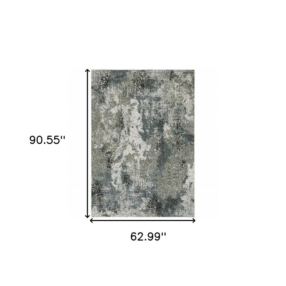 5' X 8' Gray and Ivory Abstract Power Loom Area Rug