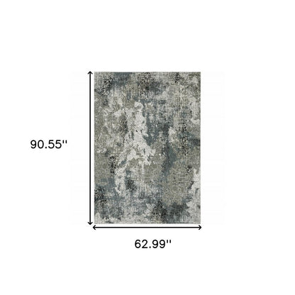 5' X 8' Gray and Ivory Abstract Power Loom Area Rug