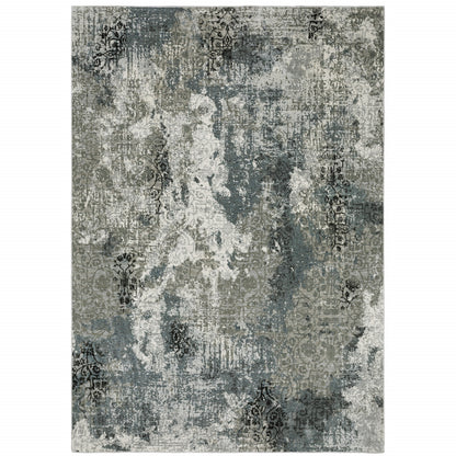 6' X 9' Ivory Grey Charcoal Blue And Navy Abstract Power Loom Stain Resistant Area Rug