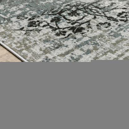 8' X 11' Ivory Grey Charcoal Blue And Navy Abstract Power Loom Stain Resistant Area Rug