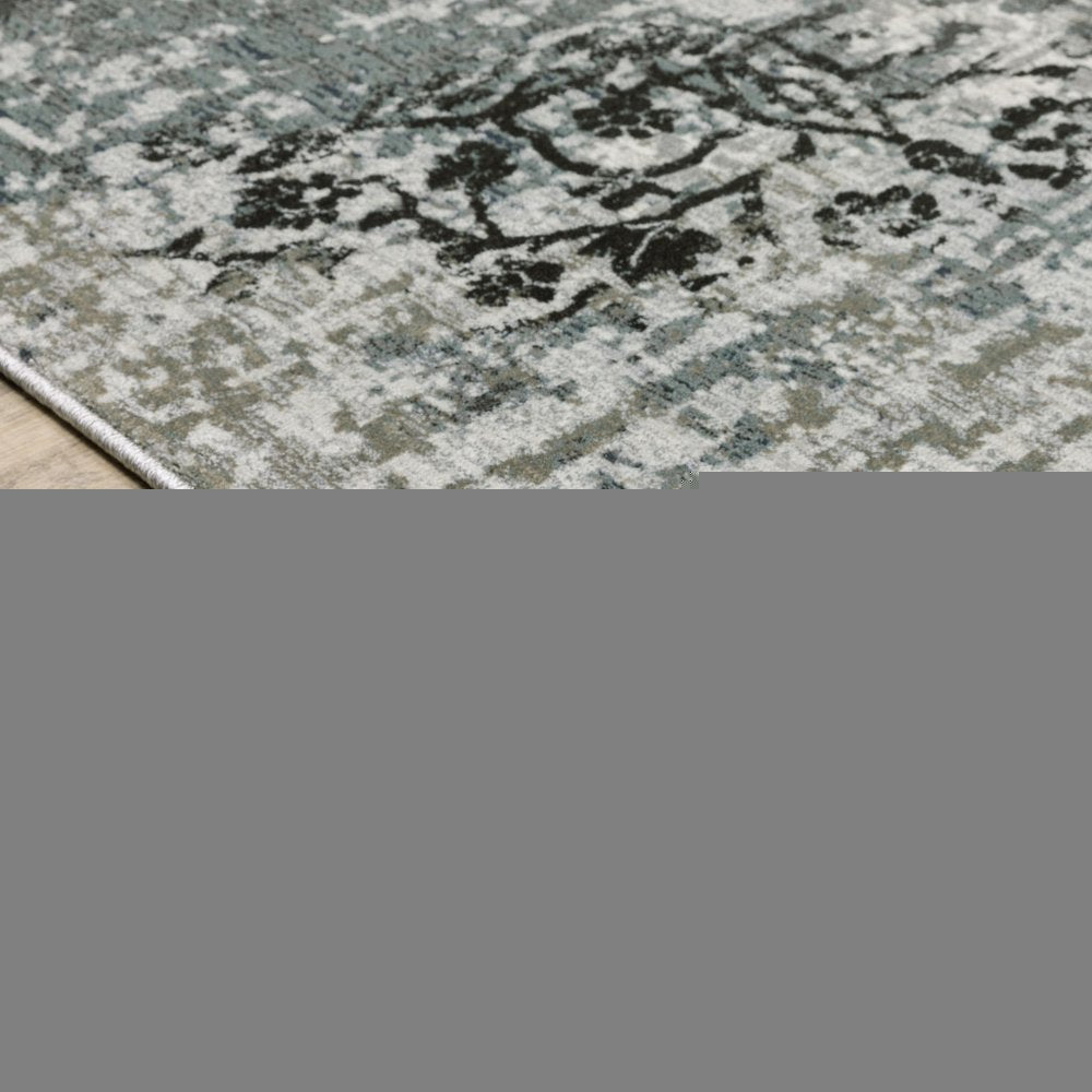 10' X 13' Ivory Grey Charcoal Blue And Navy Abstract Power Loom Stain Resistant Area Rug