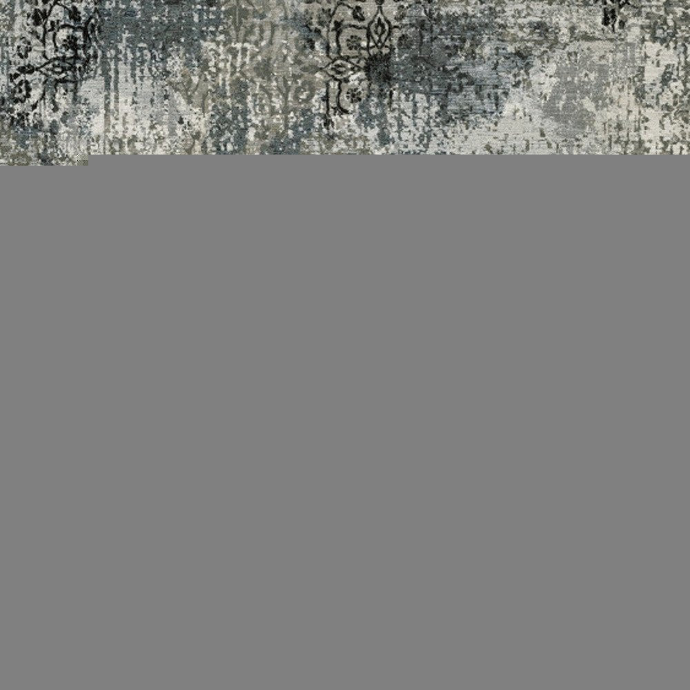 10' X 13' Ivory Grey Charcoal Blue And Navy Abstract Power Loom Stain Resistant Area Rug