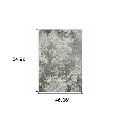 4' X 6' Beige And Gray Abstract Distressed Area Rug