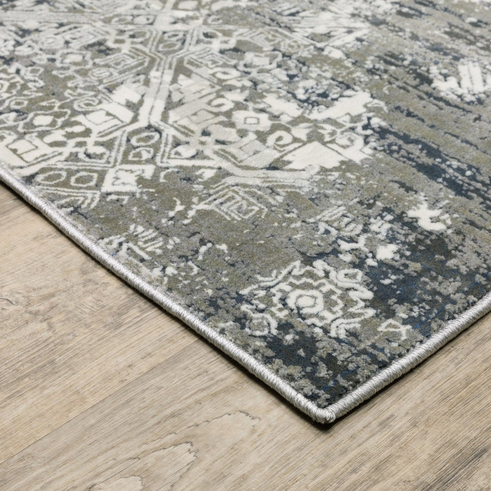 5' X 8' Beige And Gray Abstract Distressed Area Rug