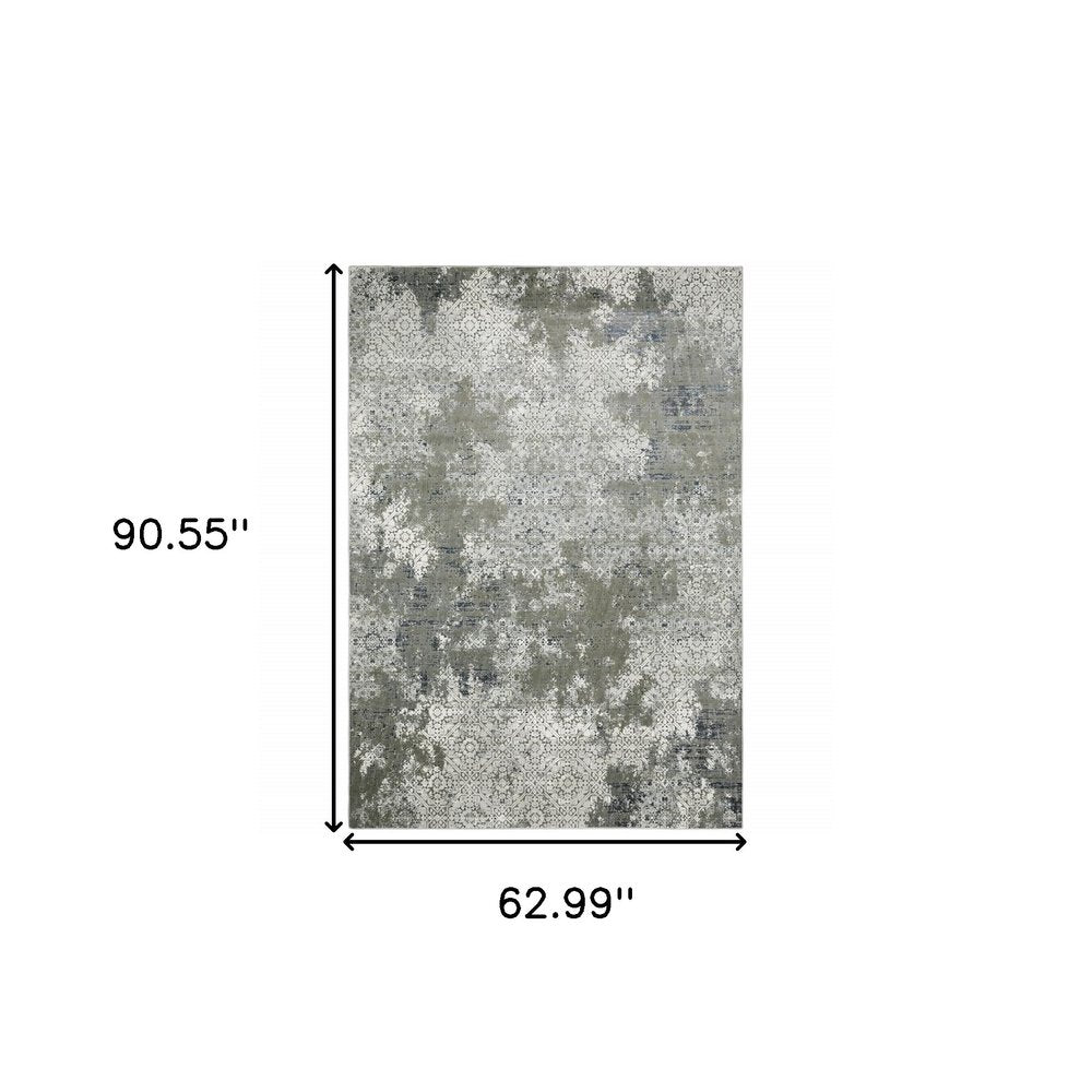 5' X 8' Beige And Gray Abstract Distressed Area Rug