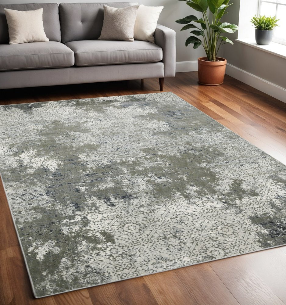 5' X 8' Beige And Gray Abstract Distressed Area Rug