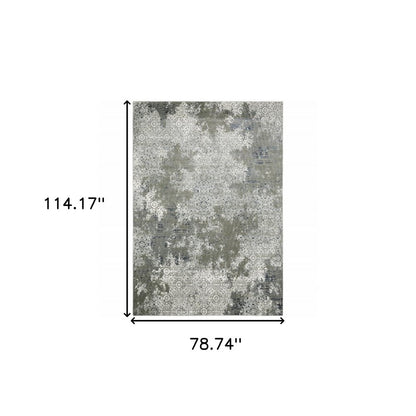 7' X 10' Beige And Gray Abstract Distressed Area Rug
