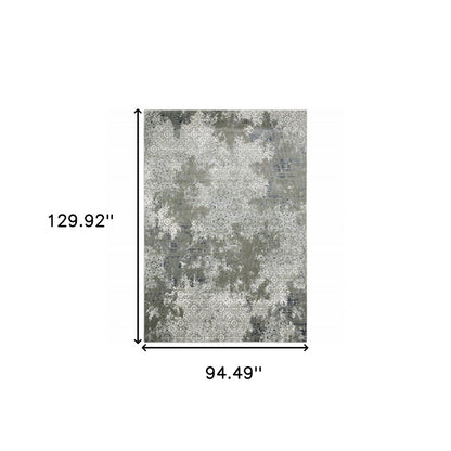 8' X 11' Beige And Gray Abstract Distressed Area Rug
