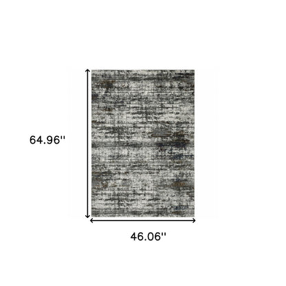 4' X 6' Ivory Charcoal Grey Blue Rust And Brown Abstract Power Loom Stain Resistant Area Rug