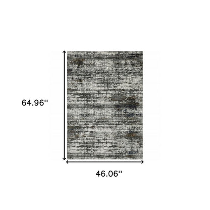 4' X 6' Charcoal And Gray Abstract Distressed Area Rug