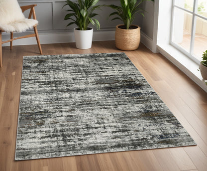 4' X 6' Ivory Charcoal Grey Blue Rust And Brown Abstract Power Loom Stain Resistant Area Rug