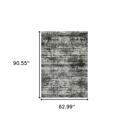 5' X 8' Ivory Charcoal Grey Blue Rust And Brown Abstract Power Loom Stain Resistant Area Rug