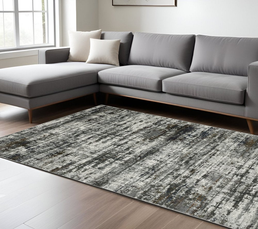 7' X 10' Charcoal And Gray Abstract Distressed Area Rug