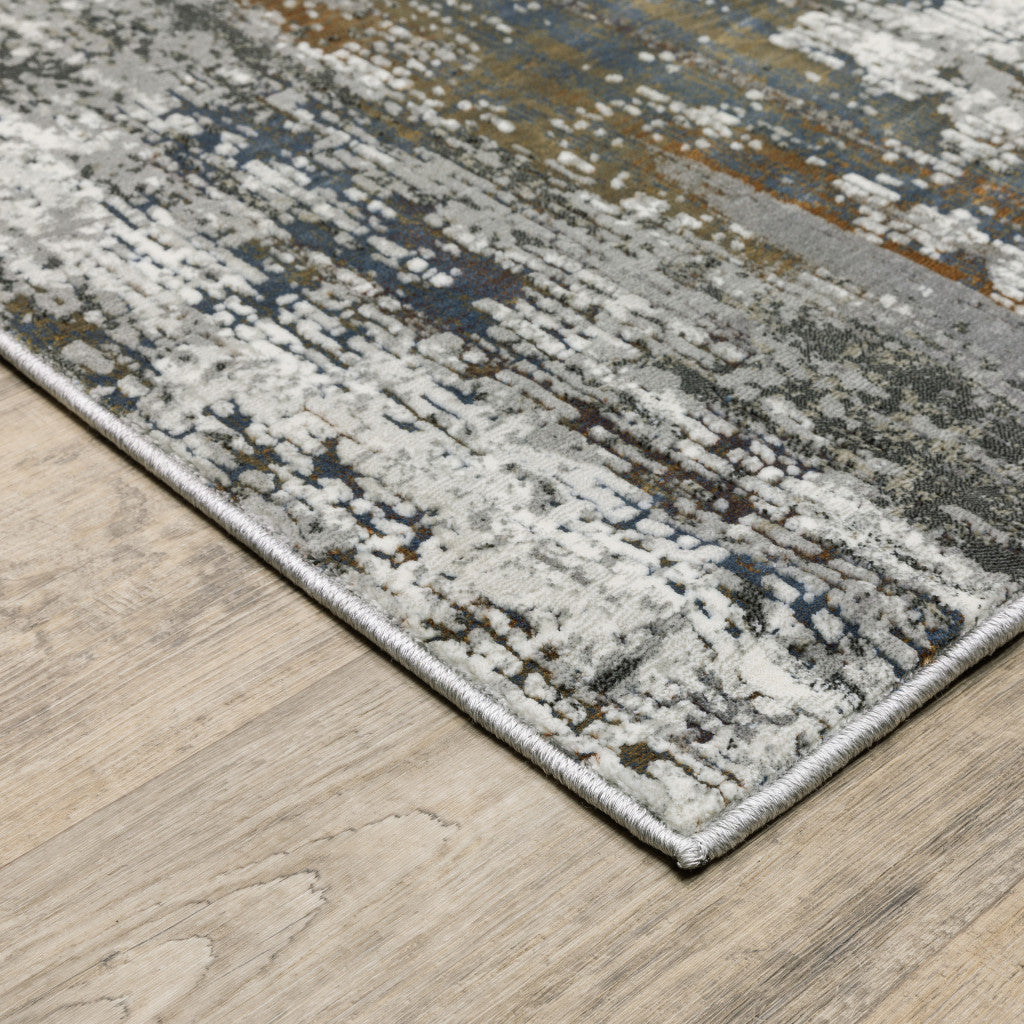 8' X 11' Ivory Charcoal Grey Blue Rust And Brown Abstract Power Loom Stain Resistant Area Rug