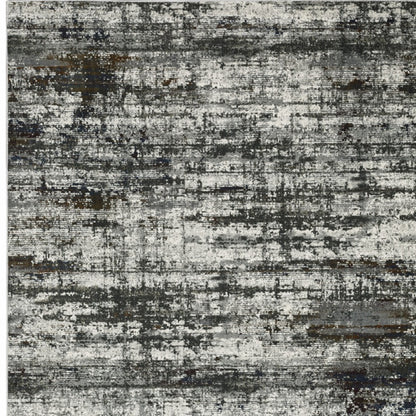 8' X 11' Ivory Charcoal Grey Blue Rust And Brown Abstract Power Loom Stain Resistant Area Rug