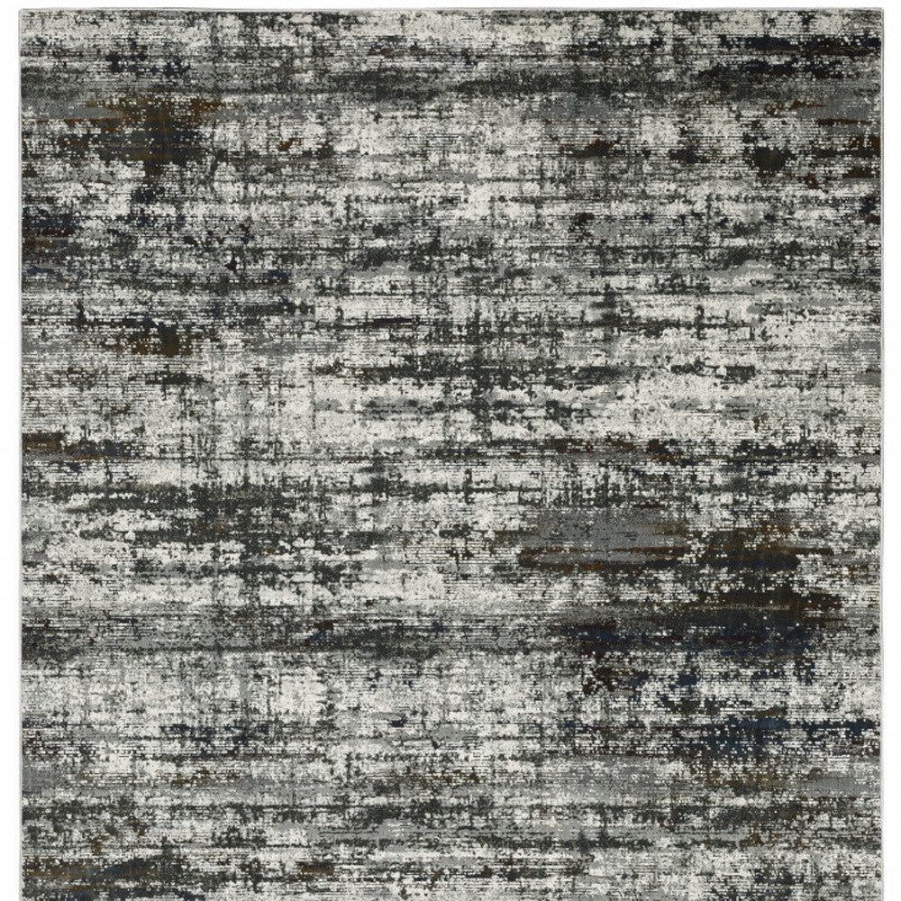 8' X 11' Ivory Charcoal Grey Blue Rust And Brown Abstract Power Loom Stain Resistant Area Rug