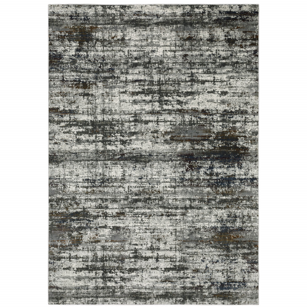 10' X 13' Ivory Charcoal Grey Blue Rust And Brown Abstract Power Loom Stain Resistant Area Rug