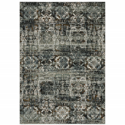 4' X 6' Ivory Charcoal Grey Blue Rust Gold And Brown Oriental Power Loom Stain Resistant Area Rug