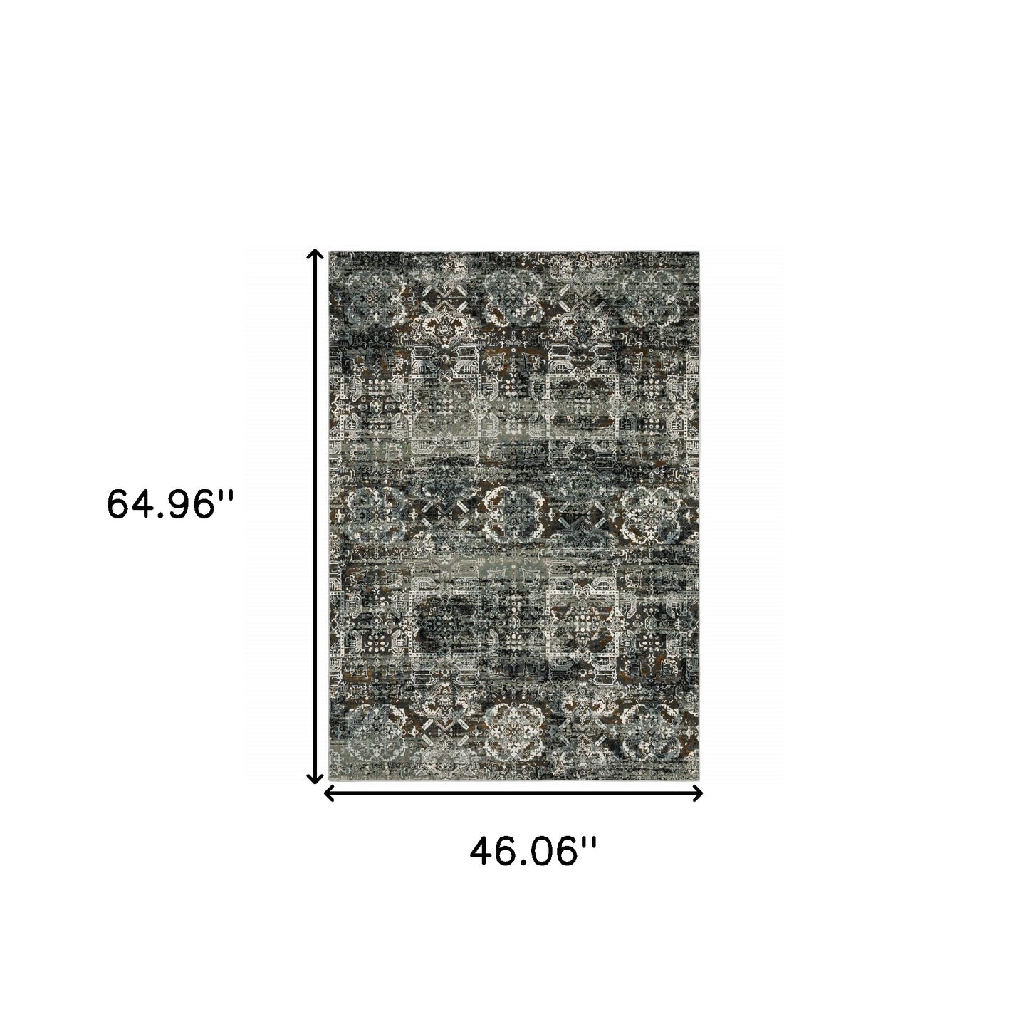 4' X 6' Ivory Charcoal Grey Blue Rust Gold And Brown Oriental Power Loom Stain Resistant Area Rug