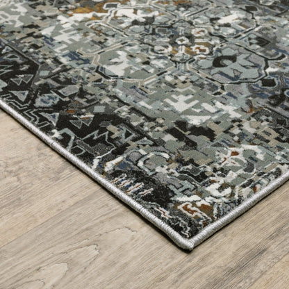 5' X 8' Charcoal Gray And White Oriental Distressed Area Rug