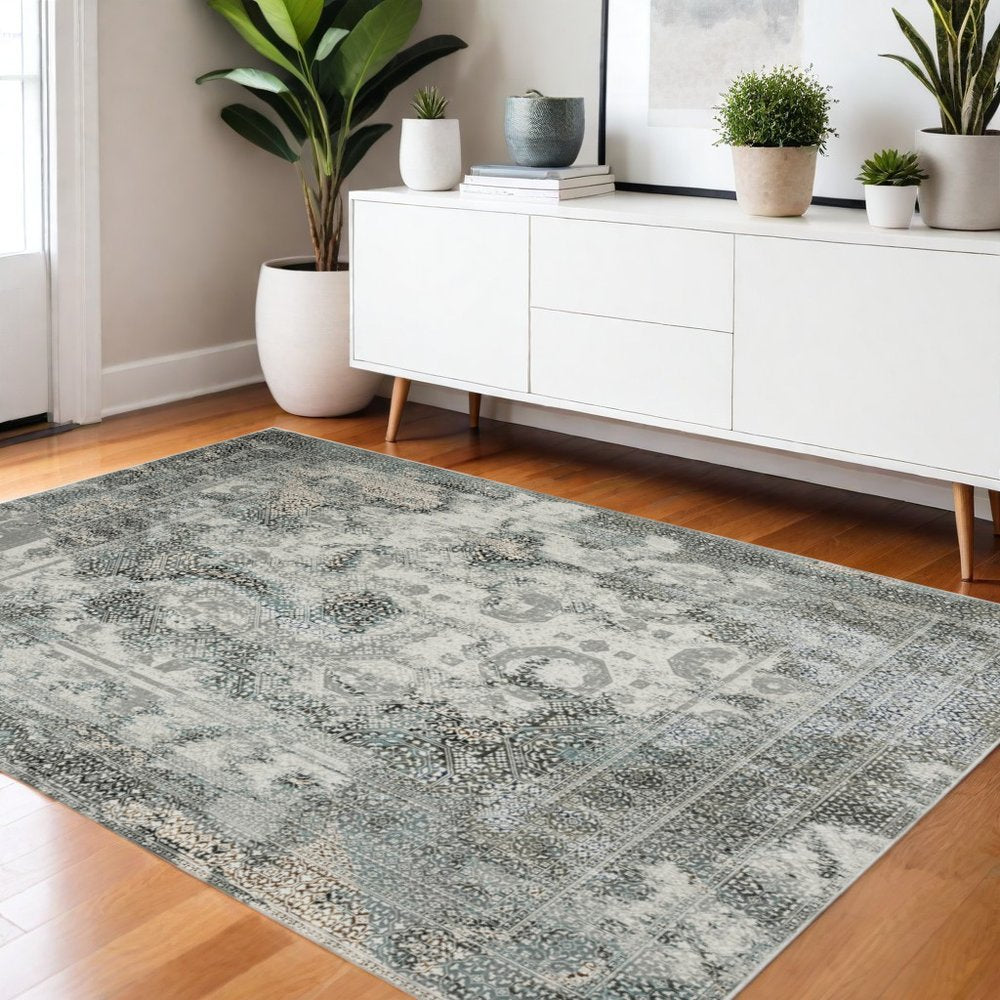 4' X 6' Gray And Ivory Oriental Distressed Area Rug