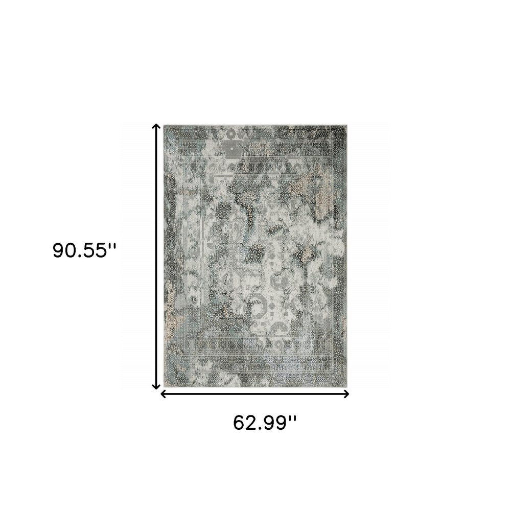 5' X 8' Gray And Ivory Oriental Distressed Area Rug