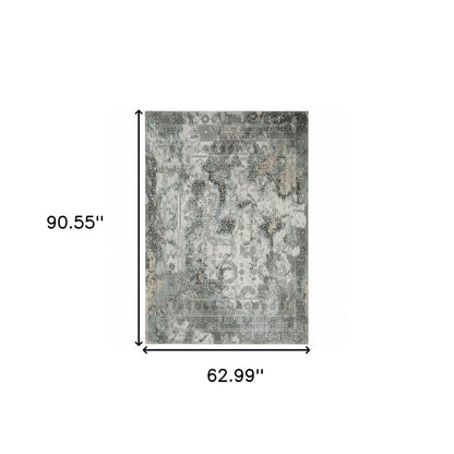 5' X 8' Gray And Ivory Oriental Distressed Area Rug