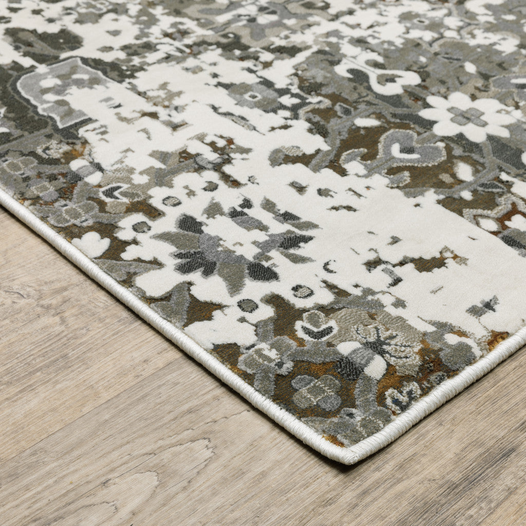 4' X 6' Ivory Grey Charcoal Rust Gold And Brown Oriental Power Loom Stain Resistant Area Rug